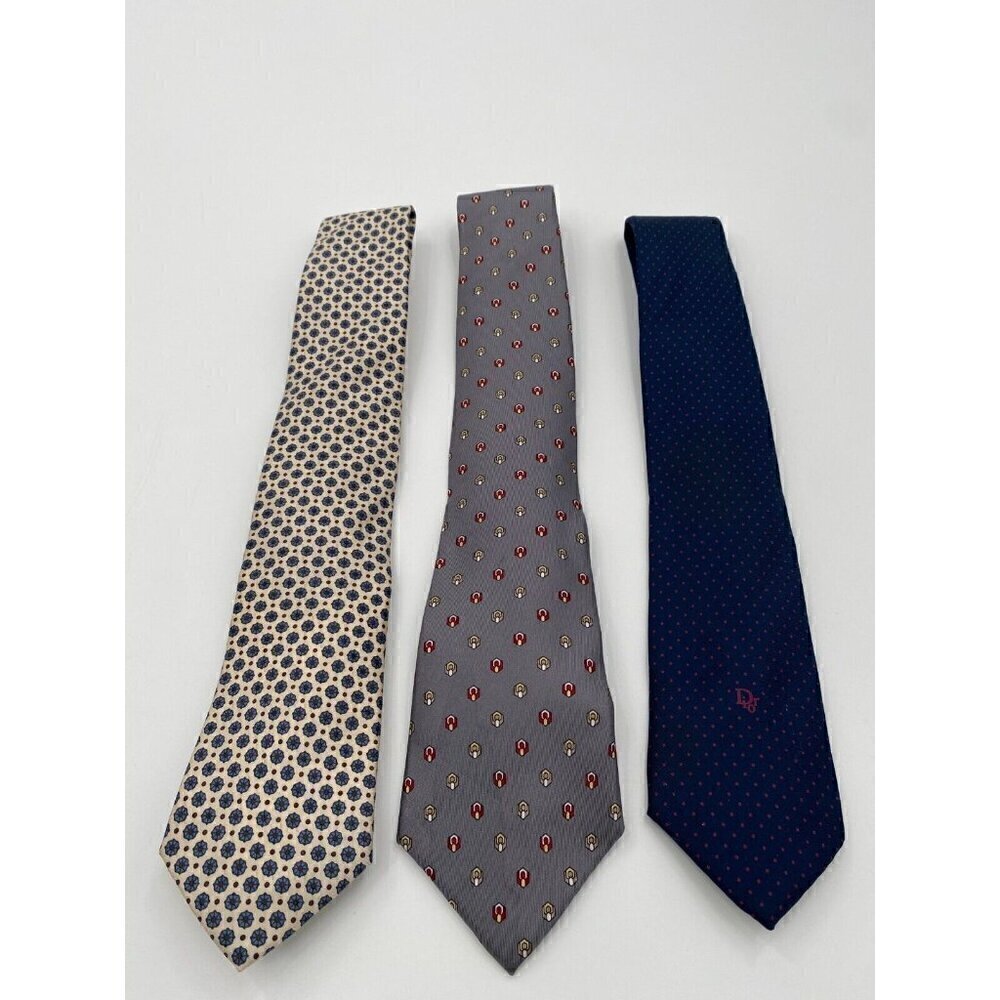 Christian Dior Printed Necktie Set of 3 Blue, Beige, Gray